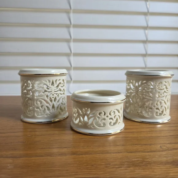 Lenox Gold Trimmed Pierced China Votives (3) - Picture 1 of 9